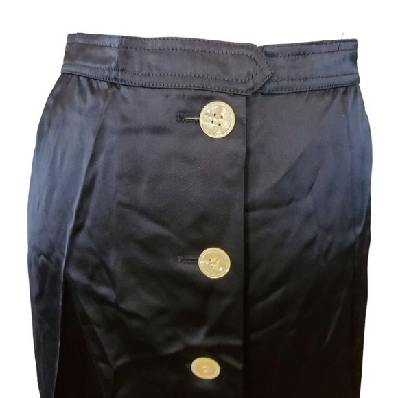 60s Yves Saint Laurent Rive Gauche Navy Satin Button Down Maxi Skirt Small 4 6 - Picture 3 of 12
